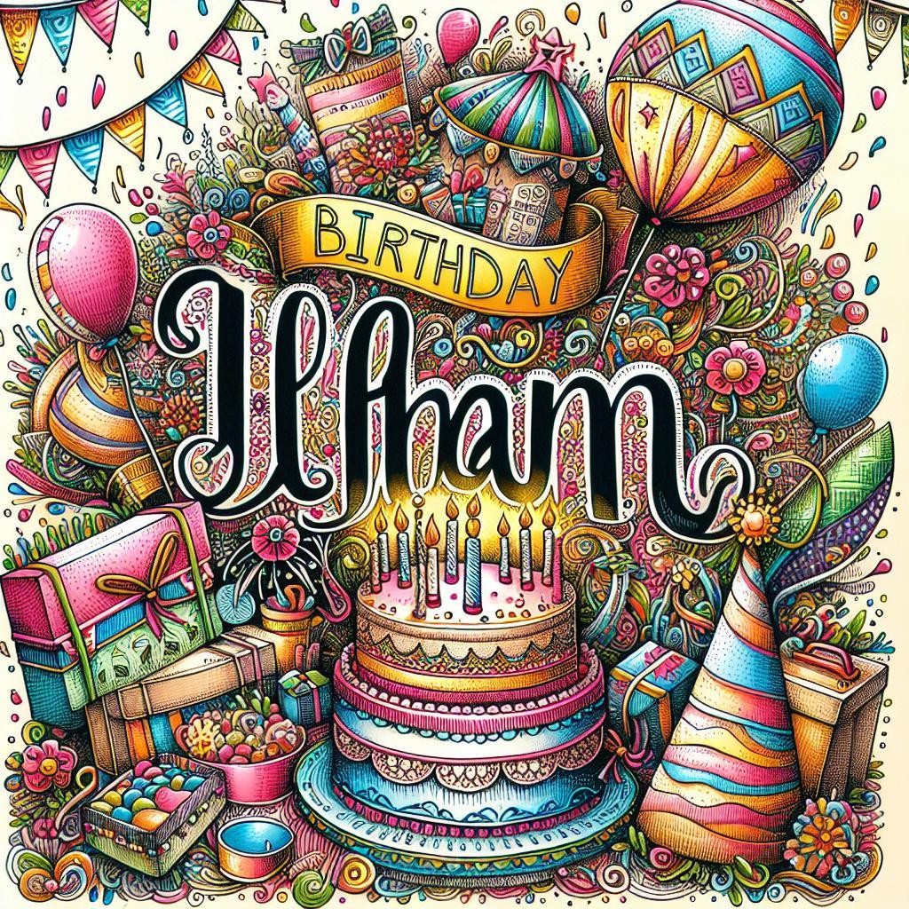 joyeux anniversaire à  » Ilham « : créez texte et image
