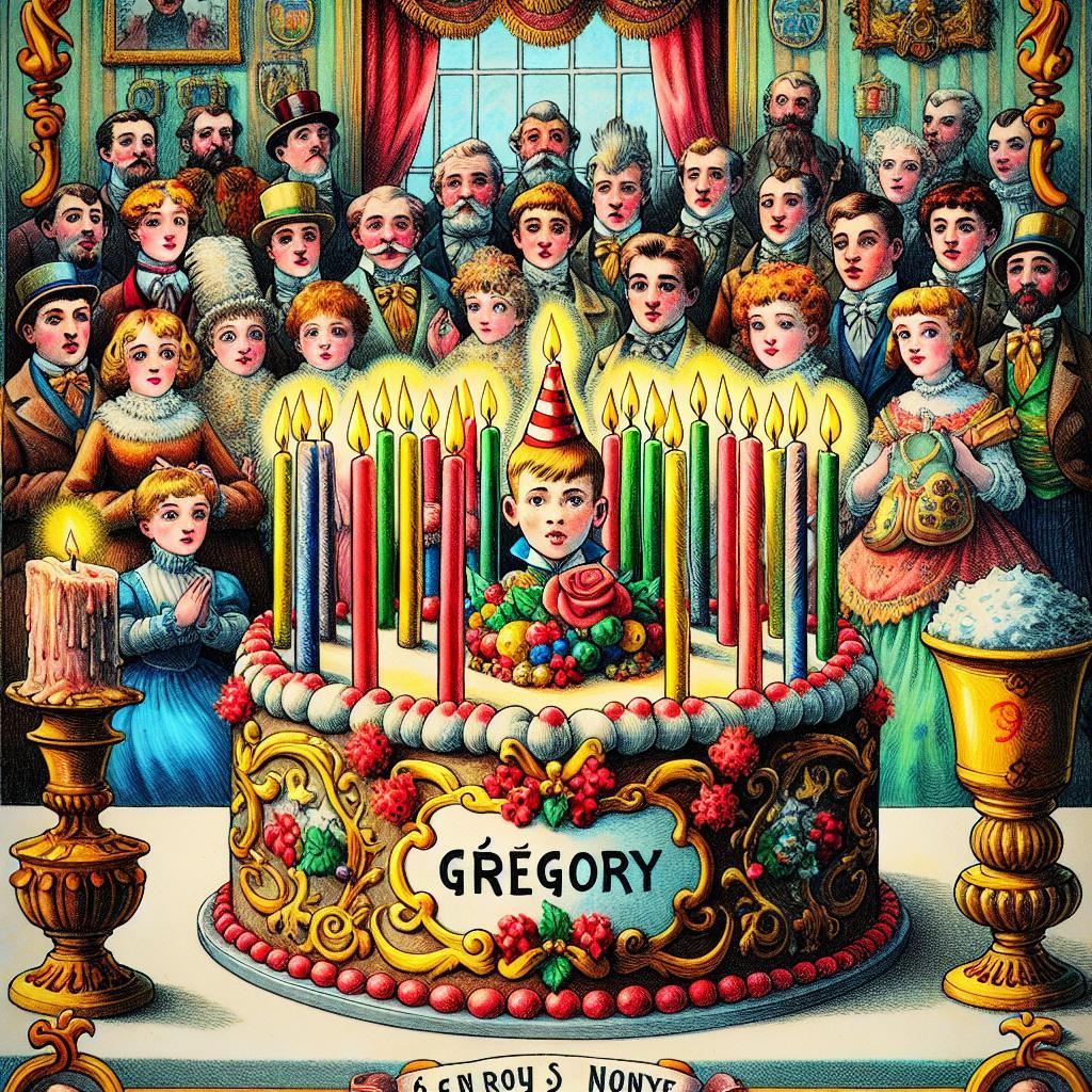 joyeux anniversaire à  » Grégory »: créez texte et image