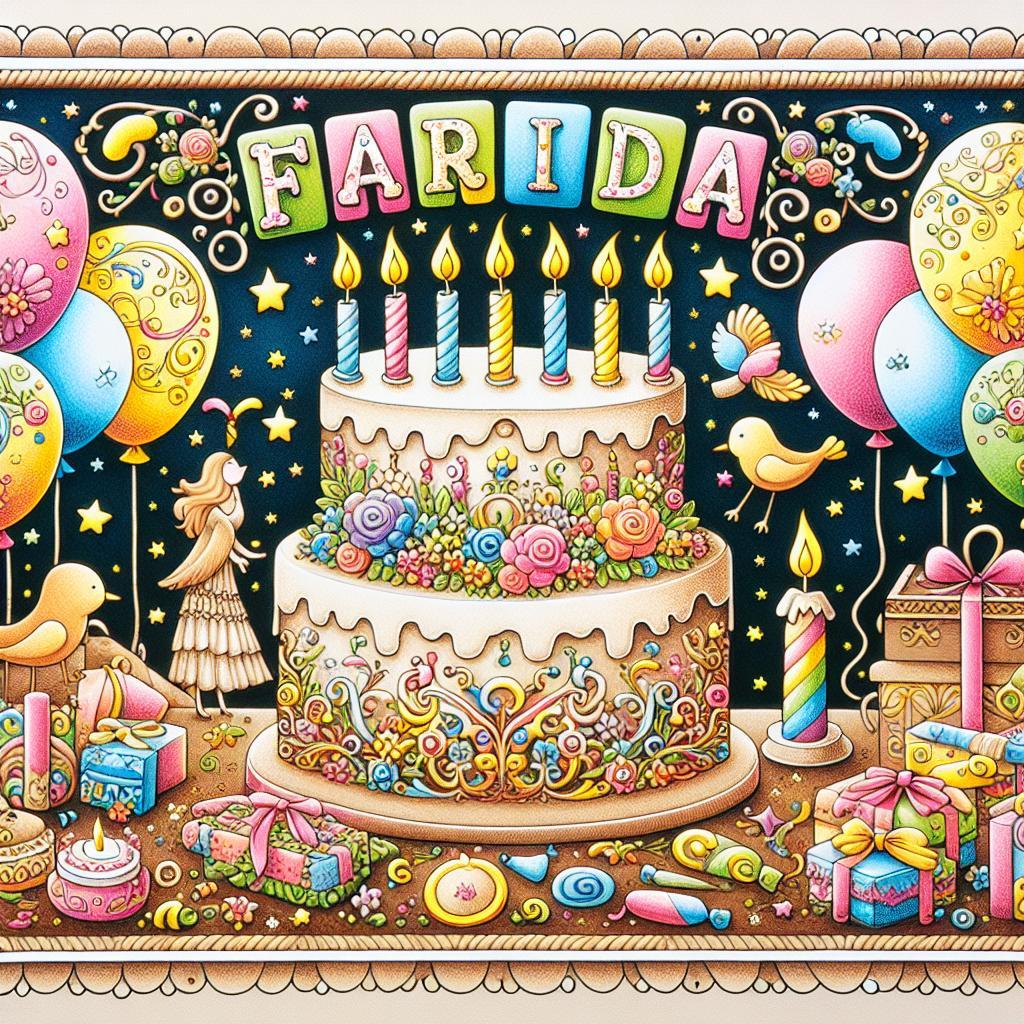 joyeux anniversaire à  » Farida « : créez texte et image