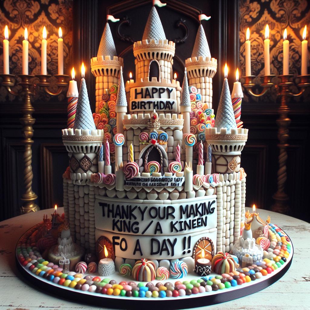 Remerciements souhaits d’anniversaire: château de gâteau